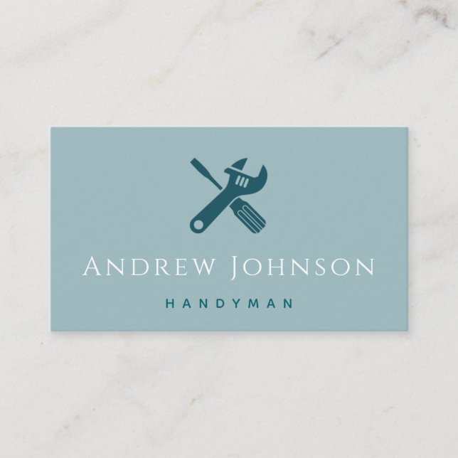 Teal Minimalist Handyman Maintenance Construction Business Card (Front)