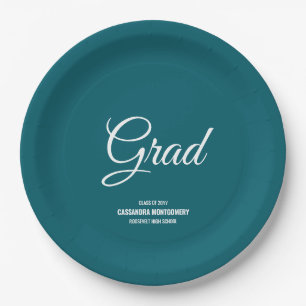 Teal Minimalist Modern Graduation Party Paper Plates