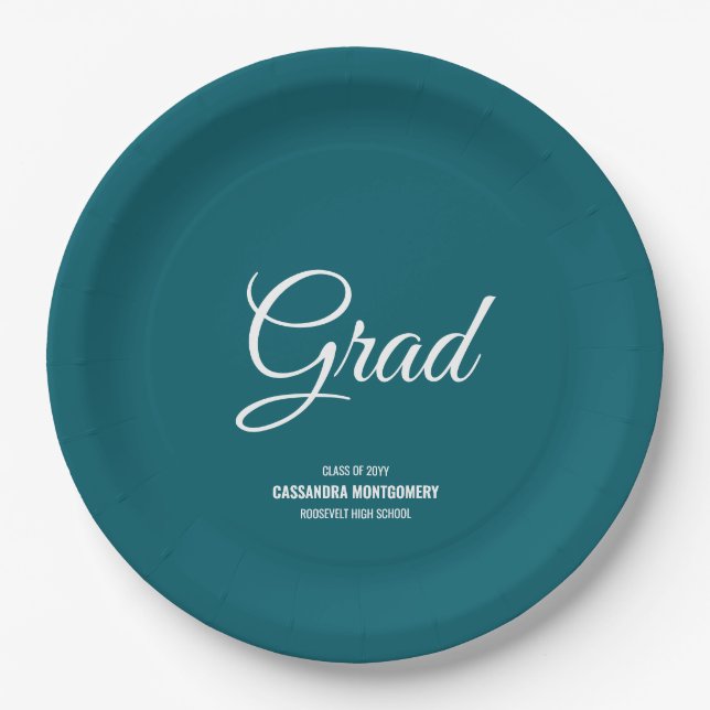 Teal Minimalist Modern Graduation Party Paper Plates (Front)