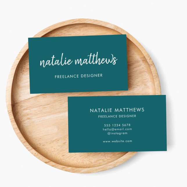 Teal Minimalist | Modern Handwritten Stylish Cyan Business Card (Creator Uploaded)