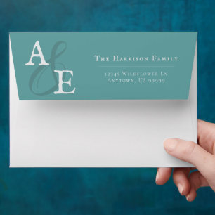 Teal Minimalist Monogram Wedding Envelope