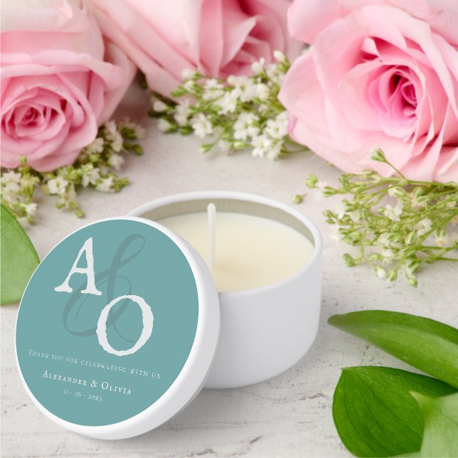 Teal Minimalist Monogram Wedding Mini Candle Favors (Insitu (Wedding))