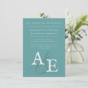 Teal Minimalist Monogram Wedding Rehearsal Dinner Invitation