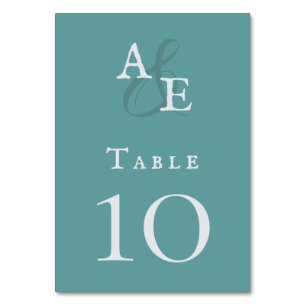Teal Minimalist Monogram Wedding  Table Number