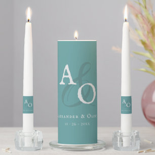 Teal Minimalist Monogram Wedding Unity Candle Set