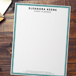 Teal Minimalist Personalized Business Stationery, Letterhead