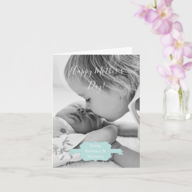 Teal Minimalist Photo Mother's Day Card (Orchid)