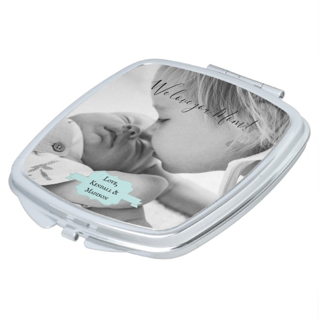 Teal Minimalist Photo Mother's Day Compact Mirror (Turned)