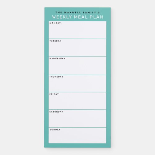 Teal Minimalist Simple Family Meal Planning Magnetic Notepad