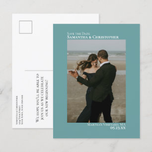 Teal Minimalist Simple Wedding Photo Save The Date Announcement Postcard