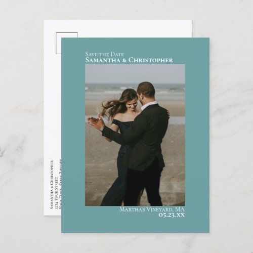 Teal Minimalist Simple Wedding Photo Save The Date Announcement Postcard