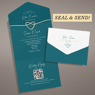 Teal Minimalist Wedding All In One Invitation