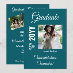 Teal Minimalistic Modern Photo Graduation Party Invitation