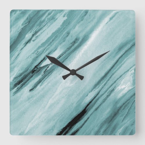 Teal Mint Abstract Square Wall Clock