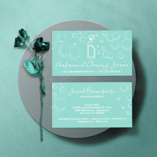 Teal Mint Cleaning Maid Janitorial Business Card