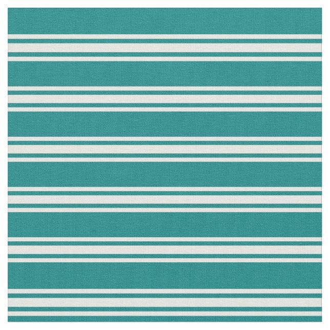 Teal & Mint Cream Stripes/Lines Pattern Fabric (Close Up)