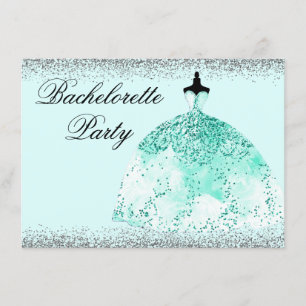 Teal Mint Dress Glitter Bachelorette Party Invite