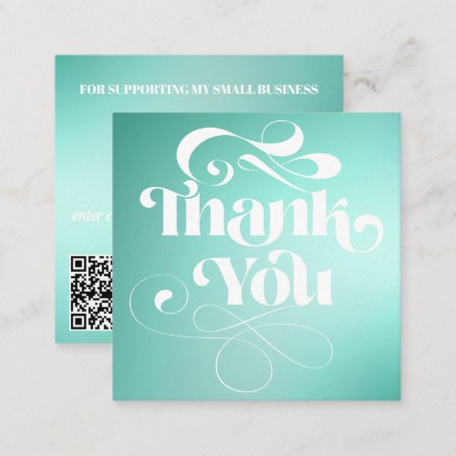 Teal mint gradient retro script order thank you square business card