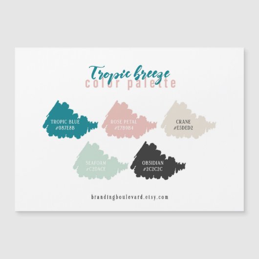Teal Mint Gray & Pink Color Palette Swatch Card (Front)