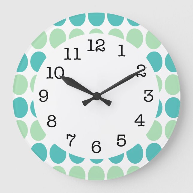 Teal & Mint Green Dots on White Modern Wall Clock (Front)