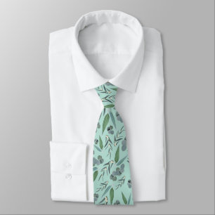Teal Mint Green Eucalyptus Greenery Pattern Neck Tie