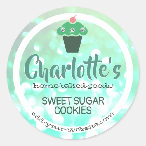 Teal Mint Green Ombre Glitter Cupcake Baking Label