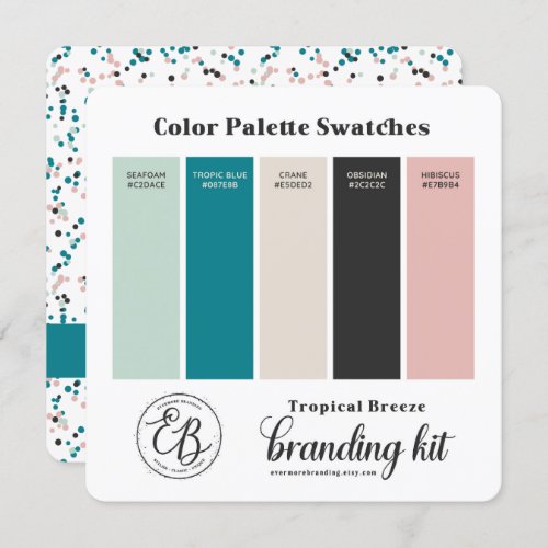 Teal Mint Green  Pink Color Palette Swatch Card