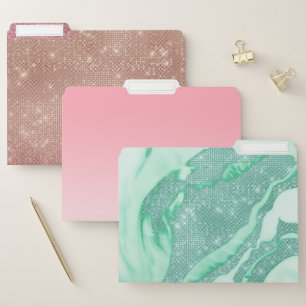 Teal Mint Green Sparkly Sequin Smoky Marble File Folder