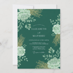 Teal Mint Leafy Wedding Invitation