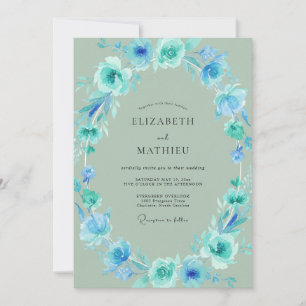 Teal Mint Petal Wedding Invitation