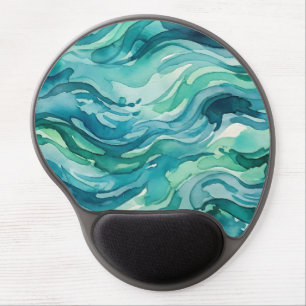 Teal Mint Watercolor Ocean Waves Gel Mouse Pad