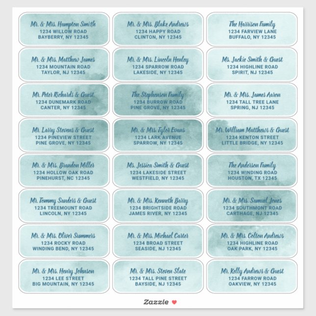 Teal Mint Watercolor Script Guest Address Labels (Sheet)
