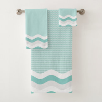 Teal Mint Wavy Stripes Seamless Pattern Bath Towel Set