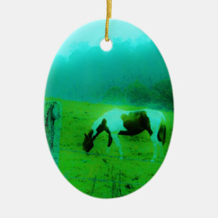 Teal mist Reto colored painted pony Horse Ceramic Ornament