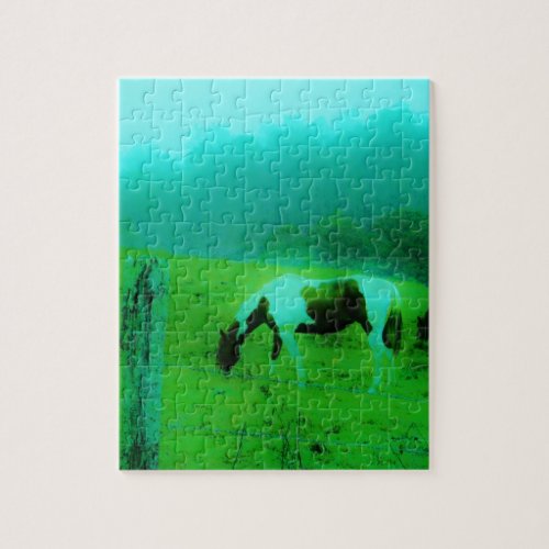 Teal mist Reto colored painted pony Horse Jigsaw Puzzle