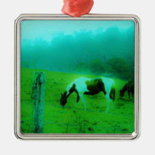 Teal mist Reto colored painted pony Horse Metal Ornament