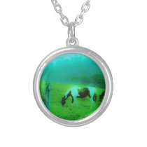 Teal mist Reto colored painted pony Horse Silver Plated Necklace