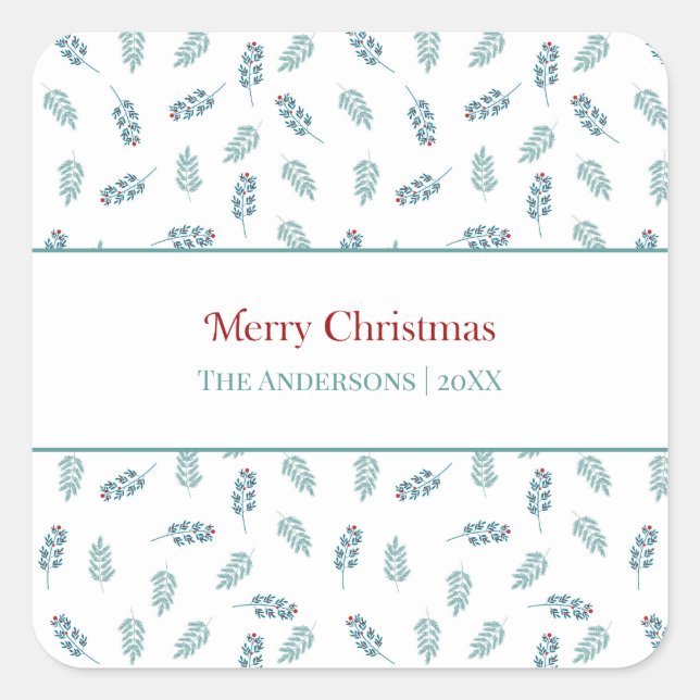Teal Mistletoe Christmas Gift Stickers (Front)