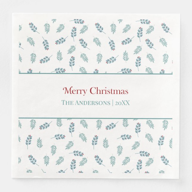 Teal Mistletoe Christmas  Paper Dinner Napkins (Front)