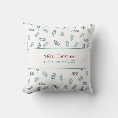 Teal Mistletoe Throw Pillow