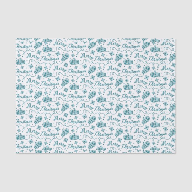 Teal Mittens and Snowflake Christmas Pattern Tissue Paper (Front)