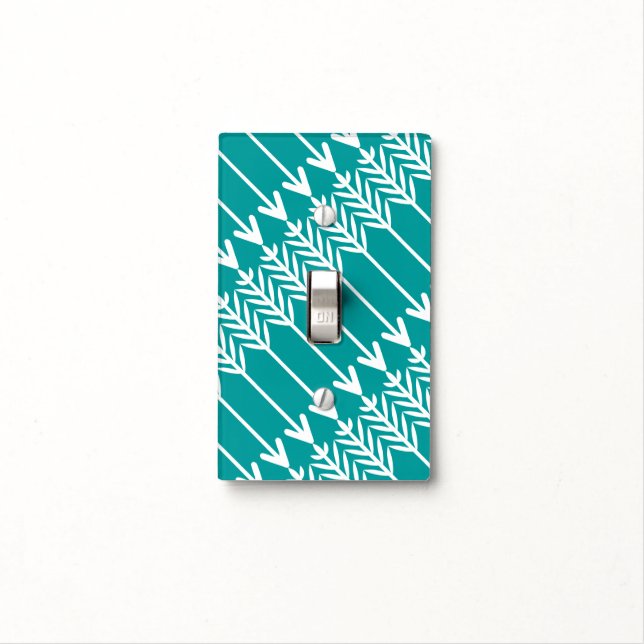 Teal Modern Arrow Pattern Light Switch Cover (In Situ)