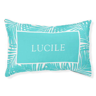 Teal Modern Beach Palm Tree Custom Name Pet Bed
