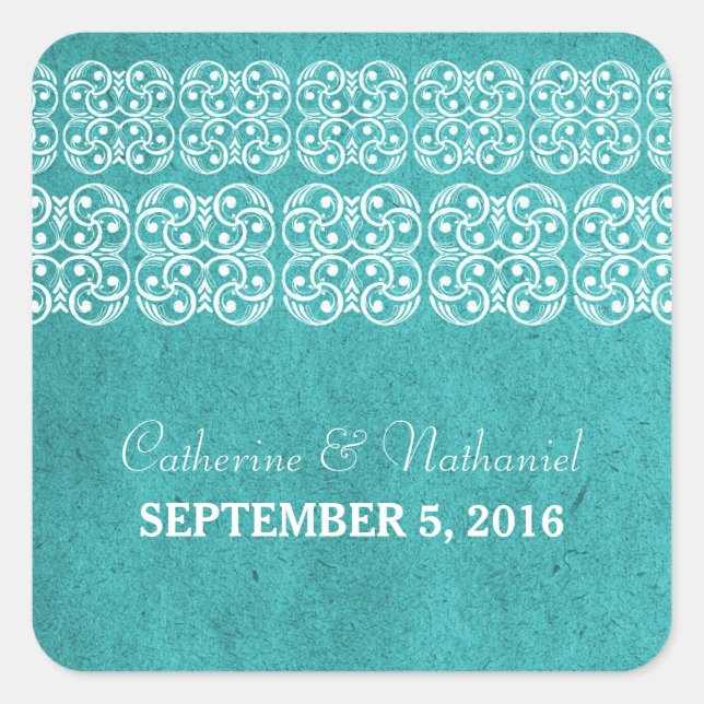 Teal Modern Bohemian Wedding Stickers (Front)