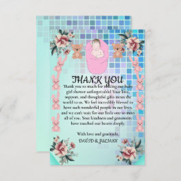 Teal Modern Boho Floral Princess Baby Girl Shower Thank You Card