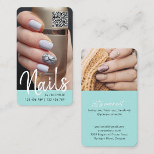 Teal Modern chic QR code nails photo  Business Card