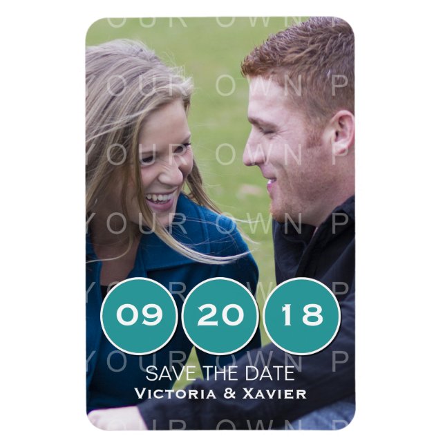 Teal Modern Circles Photo Save the Date Magnet (Vertical)