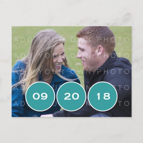 Teal Modern Circles Photo Save the Date Postcard