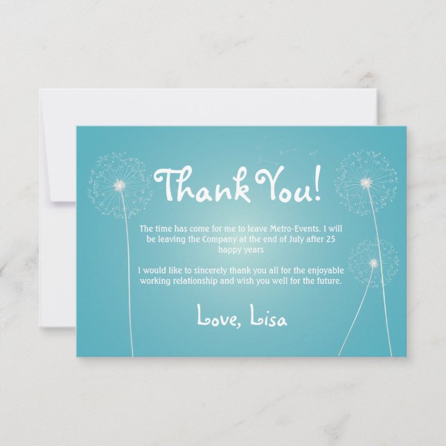 Teal, Modern, Dandelion, Thank You Cards (Front)