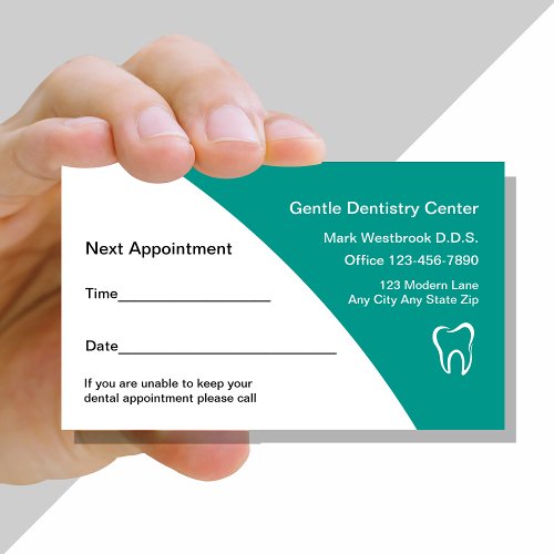 Teal Modern Dentist Appointment Business Card